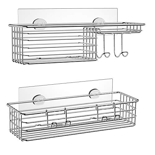 SMARTAKE 2-Pack Shower Caddy, Combined Bathroom Shelf with Soap Dish and Hooks