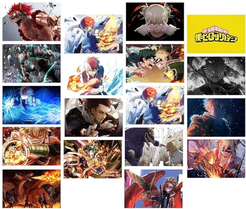 Image of ATEVON My Hero Academia Anime Wall Poster Set - 18-Pack 6x4 inch Unframed Collage Kit Featuring Shoto Todoroki, Izuku Midoriya, and More for Anime Room Decor
