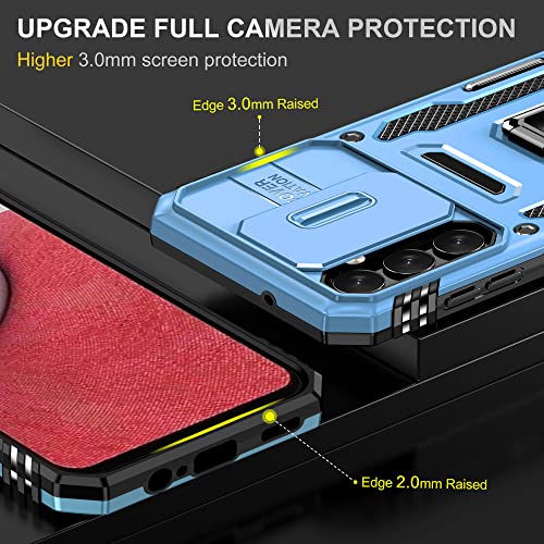Image of Polycarbonate Slide Camera Cover with Ring Holder Mobile Phone Back Cover for Samsung Galaxy A14 4G /A14 5G (Blue)