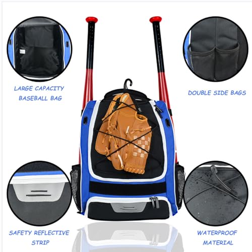 Mochila de béisbol para equipo juvenil con compartimento principal grande impermeable 6
