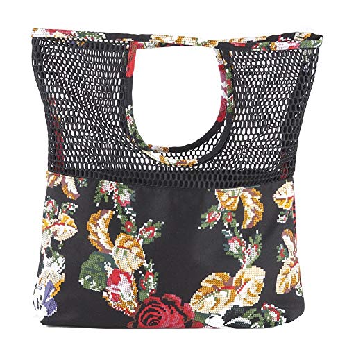 Sac à bandoulière en tissu noir à fleurs pour femme modèle Brigitta