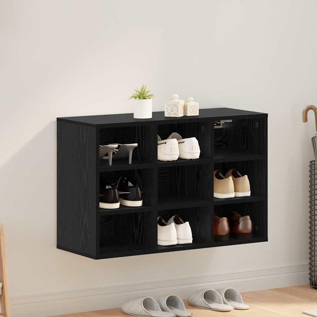 Schuhschrank mit Regal Schwarz Eichen-Optik Holzwerkstoff 77,5 x 30 x 51 cm mit 9 Brettern schmaler Schuhständer für Flur Dielen Garderobe zur geordneten Aufbewahrung