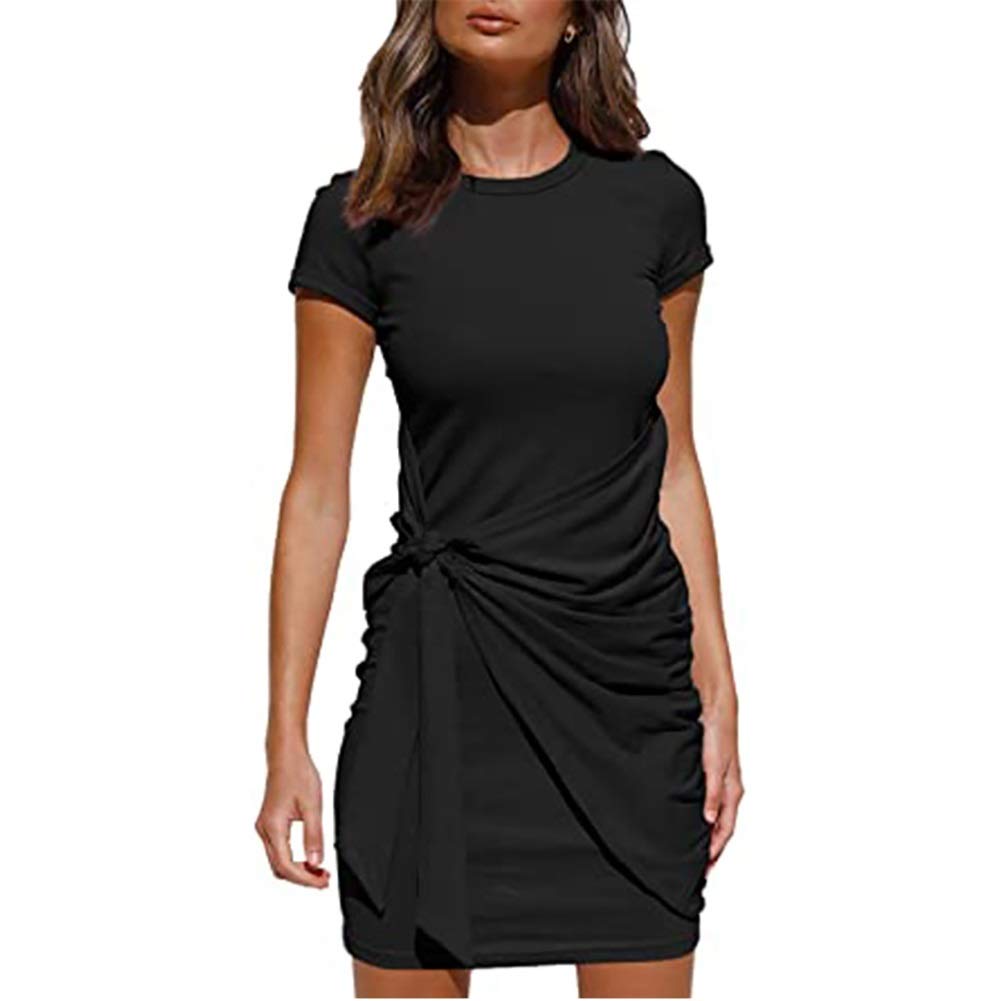 IFFEI Zomerjurk, elegante jurk voor dames, lichte boho-bloemenjurk, korte ruches, strandjurk met riem, bruin, L