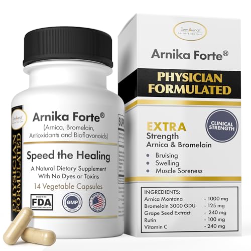 DermAvance Arnika Forte Capsules Swelling and Bruising Reducer After Surgery and Aesthetic Treatments Antioxidants & Bioflavonoids Arnica 1000mg Bromelain 125mg 3000GDU - 14 Capsules
