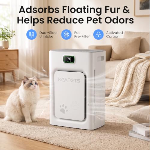 Image of Pet Air Purifier for Home 2500 Sq Ft, H13 HEPA Double-Sided Filter with Washable Pre-filter,APP Control,for Pet Hair Dander Odor Allergies Smoke Dust,PM2.5 Air Quality Monitor,Auto Mode,P358 Cat Perch
