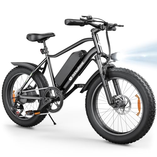 isinwheel M10 Pro Electric Bike for Adults 750W Motor, 22mph 20" x 4" Fat Tire Ebike, 7 Speed Shift E Bike, 36V 10.4Ah Electric Dirt Bike, Teens Mountain Bike with USB Phone Charging Port Bl