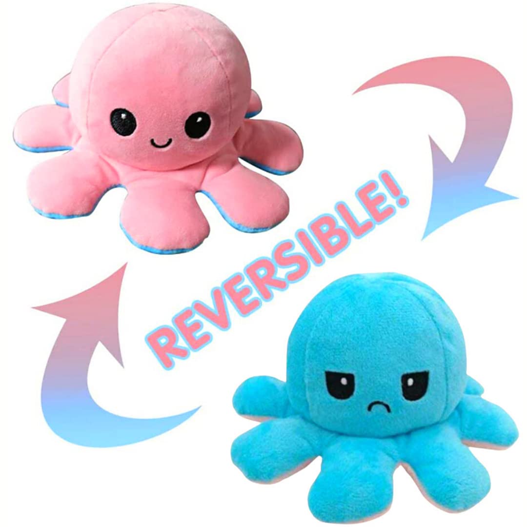 Nayble Reversible Octopus Plushie Cute Mood Octopus Emotion Happy Sad Octopus Flip Octopus Plush Toy - Soft Stuffed Octopus for Girls and Boys Plush Octopus Reversible Plushie (Baby Pink/Light Blue)