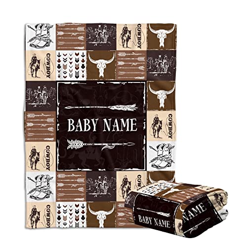 Image of locobird Baby Cowboy Blankets, Personalized Baby Blankets for Boys, Baby Western Blankets for Girls, Custom Baby Blanket Name, 3 Sizes Fleece Blankets for Infant Newborn Son Daughter