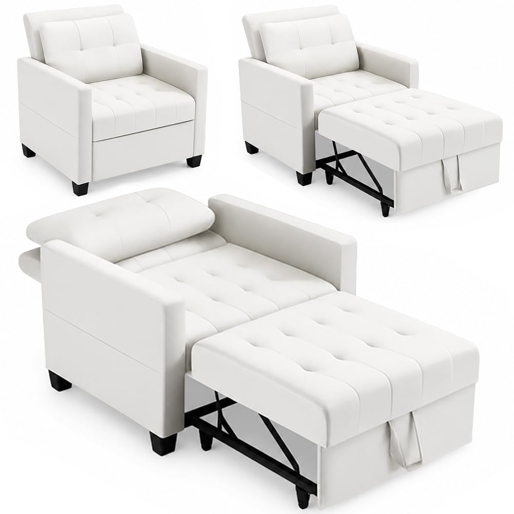 BAKAJI Divano Letto 2 Posti con Rivestimento in Velluto Premium Reclinabile, Imbottitura ad Altissima Densità, Seduta Ergonomica, Apertura Facile, Cuscini per Sollievo Lombare (Beige 1 Posto)