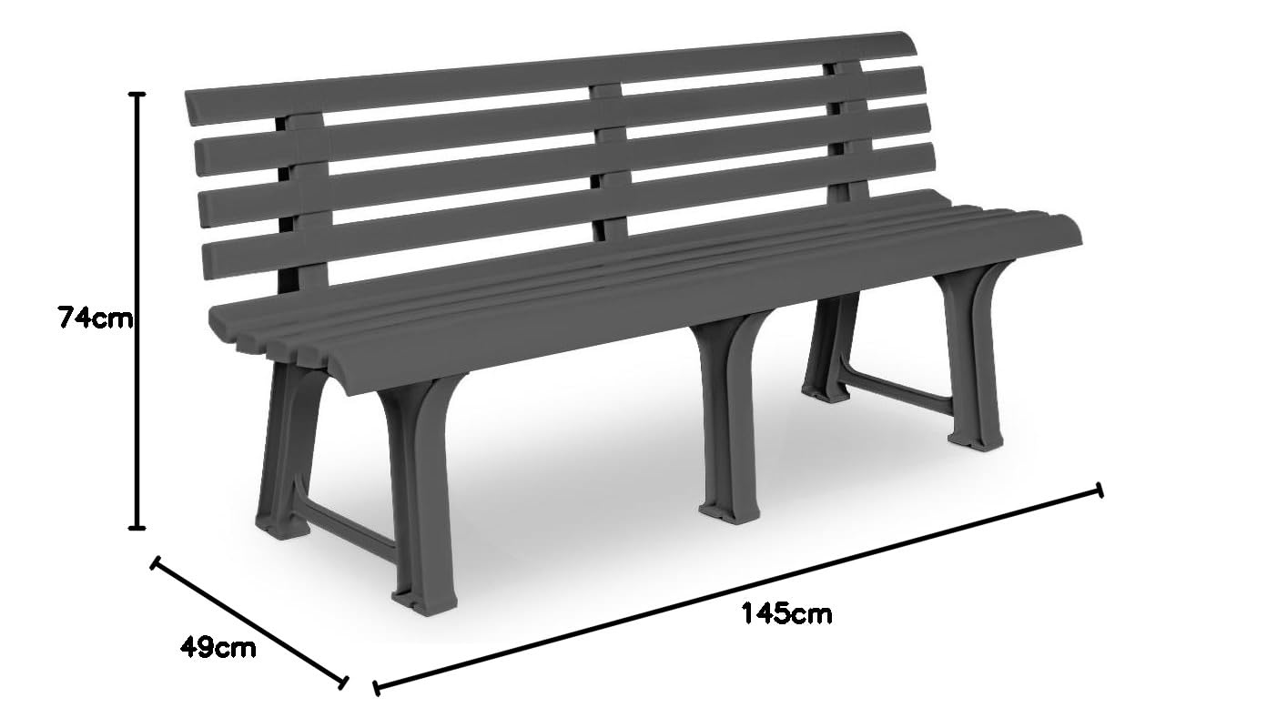 Deuba Gartenbank Orchidea | 3 Sitzer Kunststoff 145x49x74 cm | Parkbank Garten Bank Balkonbank Gartenmöbel | anthrazit | 145x49x74 cm Parkbank Balkonbank