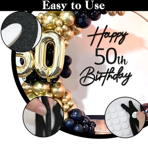 Image of Happy Birthday with 0-9 Numbers Sign for Backdrop - Felt Custom Age Happy Birthday Decal for Balloon Arch Birthday Decorations Baby Shower - Black