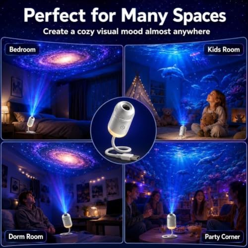 2027 New Hd Smart Dynamic 5d Holographic Night Light Projector, Plug and Play Hd Star Projector, 360° Adjustable Hd Galaxy and Ocean Projector for Bedroom Ceiling (3 Projection Films) - Image 7