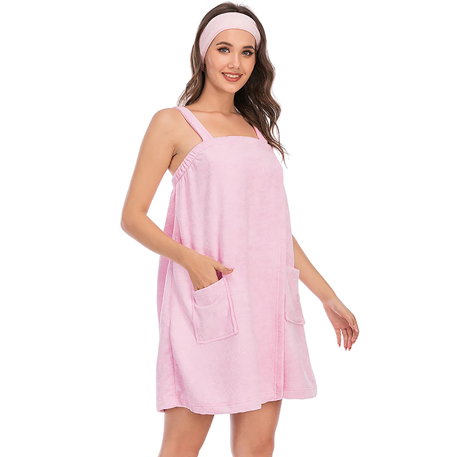 Verve Jelly Women's Towel Wrap Bathrobe Adjustable Bath Towel Wrap with Straps Ladies Bathrobe Women's Bath Wraps Pink XXL