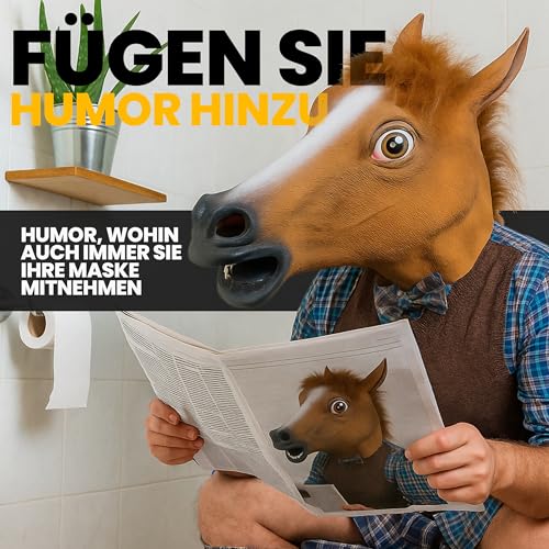 Retoo Pferdemaske für Karneval Maske Latex, Tiermaske Erwachsene, Pferd Kostüm für Weihnachten Party Dekoration, Pferdekopf, Pferde Maske, Tierkopf Halloween, Braun