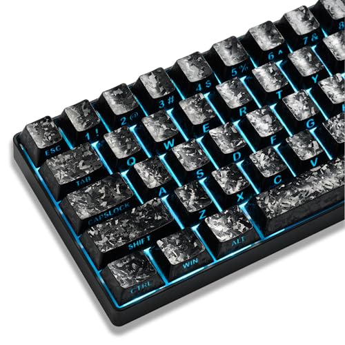 Image of XVX Black Shine Through Keyboard Keycaps, Forged Carbon Texture Cherry Profile Keycap Set, Side Printed Keycaps Compatibility with ANSI Layout MX Switches Mechanical Keyboard