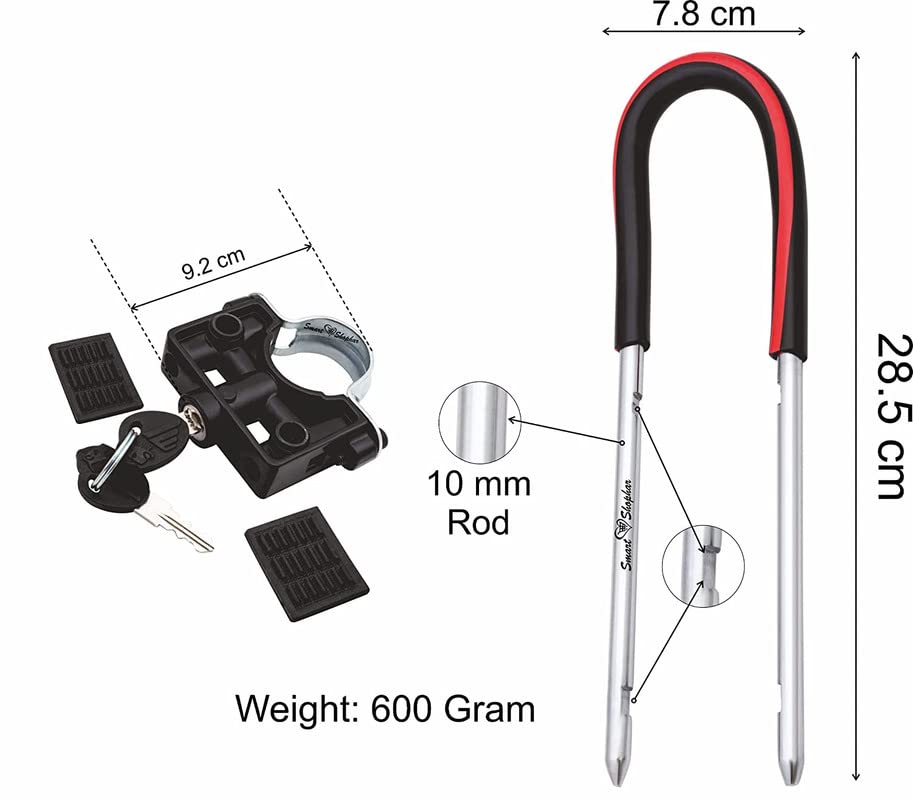 Smart Shophar Heavy Duty Metal Fitting Steel Ultra Key Hawk Double Locking Bullet Bike Lock Silver/Heavy-Duty Construction/Suitable for Bikes and Motorcycles/Offers Maximum Protection Stainless... 3