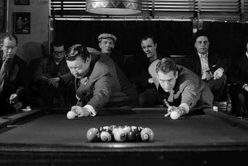Generic The Hustler Paul Newman jackie Gleason shoot pool PosterLife Retro Style Wall Art Poster 12x18 inches, Medium, Black