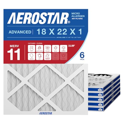 Aerostar 18x22x1 MERV 11, Pleated Air Filter, 18x22x1, Box of 6, Made in the USA