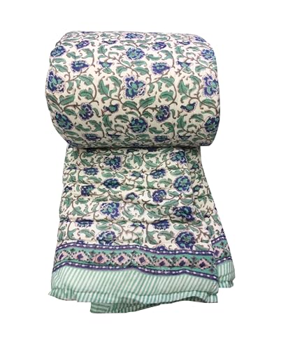 Exportindia Indian Designs Handmade Hand Block Print Kantha Quilt Bedding Boho Bedspread Bed Quilt (King/Queen Size 90x108 Inch)