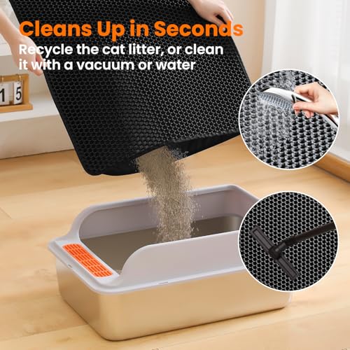 Image of Cat Litter Mat, 30x22 Inches Extra Large Honeycomb Double Layer Cat Litter Trapping Mat, Non Slip Waterproof Urine Proof Cat Litter Box Mat, Kitten Supplies and Essentials, Black