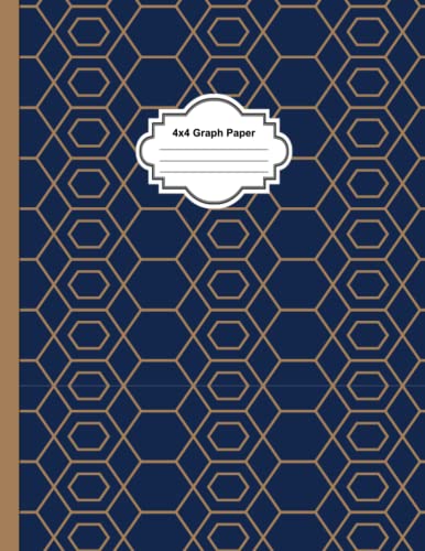  Blue & Gold Geometric Pattern 4x4 Graph Paper Notebook: Gift for Moms, Daughters, Girls, Teachers, Great for Notes, Schoolwork, Diary keeping or Journaling