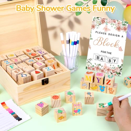 Nyxuso Baby Shower Games Blocks Set, 134 Pcs Wooden Blocks Kit for Baby Shower Party Gender Reveal Party Decorations(Pink) by Nyxuso - Image 4