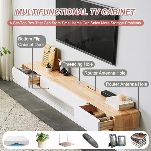 Schwebendes TV-Regal mit 2 Schubladen – Entertainment Media Center Schrank für Schlafzimmer und Wohnzimmer Aufbewahrung