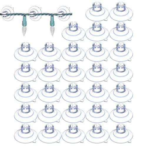 Ventosas para luces de Navidad, ventosas para guirnaldas luminosas, guirnalda luminosa para ventana transparente con ventosas | de ventana de cristal 30X, soporte de ventosa de luces