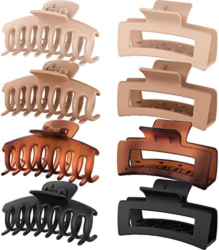Dyrec Large Hair Claw Clips for Thick Hair, 8 Pack 4.3" Hair Clips for Women & Girls, 2 Styles Strong Hold Matte Claw Hair Clips for Thick Hair & Thin Hair, 90s Jaw Clips