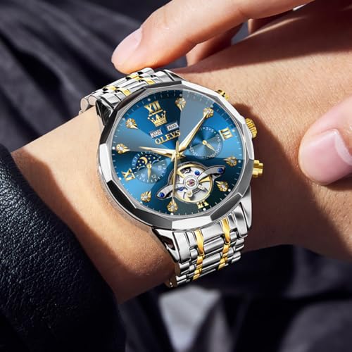 Image of OLEVS Watch Men Mechanical Luxury Classic Fashion Dress Men's Watches Waterproof Stainless Steel Self Winding Watches for Men Large Face Diamond Date No Battery Mens Watch Relojes para Hombres