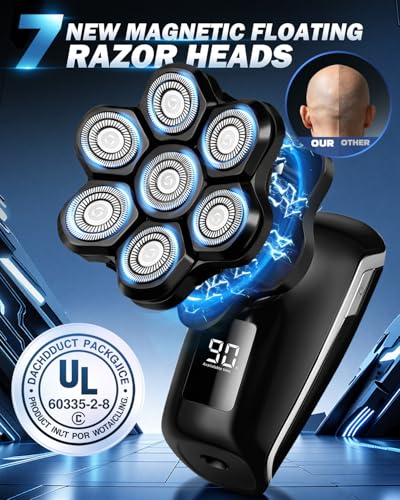 Image of Head Shavers for Blad Men, 7D Floating Blades Electric Head Shaver, IPX7 Waterproof Wet Dry Bald Shaver, Magnetic Detachable Rechargable HeadShavers, Gifts for Man Male Husband Father's Day