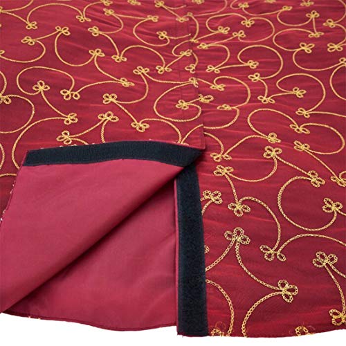Fennco Styles Elegant Gold Embroidery Burgundy Christmas Tree Skirt, One Piece For Home, Holiday Decoration And Special Occasion (52 Inch) #TOP3