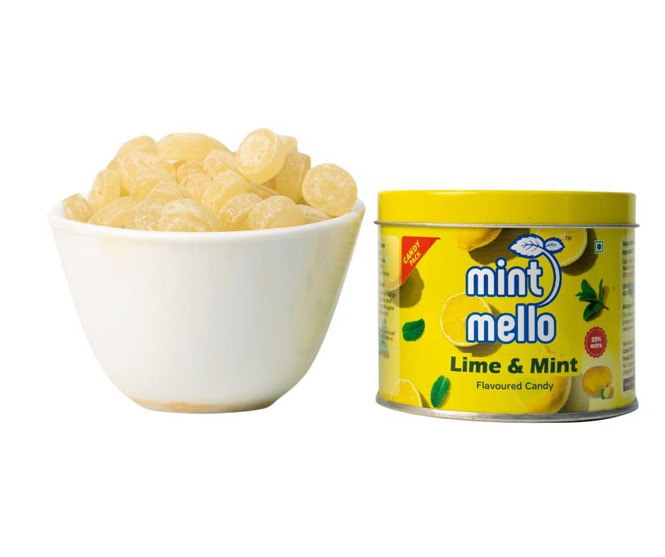 Image of CandyVille Mint Mello Lime Mint Candy Tin (680 Gram - Pack Of 2) | Mild Mint | Lemon Drops With Menthol | Flavoured Candy