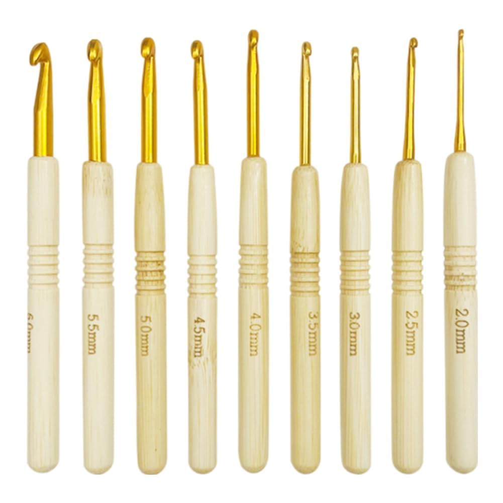 CTRLZS 9pcs 135mm Bamboo Crochet Hook Wooden Handle Crochet Hooks Knitting Needles Sets for Making Sewing Blankets Yarn Crafts