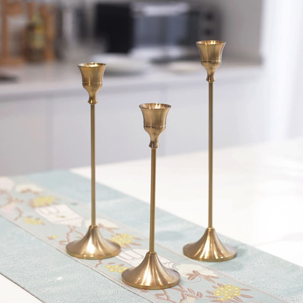 Kerzenhalter-Set Aus Messing – 3-teilig, Goldfarben, Vintage-Design, Für Tisch, Kamin & Dekoration