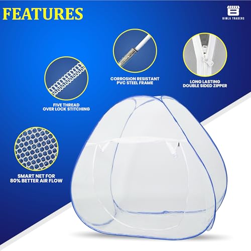 Image of BTAG Mosquito Net for Single Bed, 6 Feet x 4 Feet | Premium Machardani, Tent-Style Foldable Design, Strong & Durable, Corrosion Resistant Insect Protection for Home Use. (6x4 Blue)