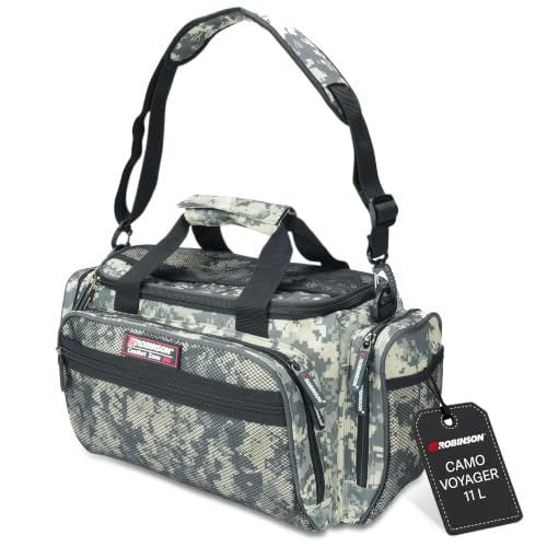 Robinson Angeltasche - Tackletasche mit Schaumpolsterung Strapazierfähiges Reißfestes Material Verstellbarer Tragegurt Mehrere Außentaschen - Camo Voyager (Medium)