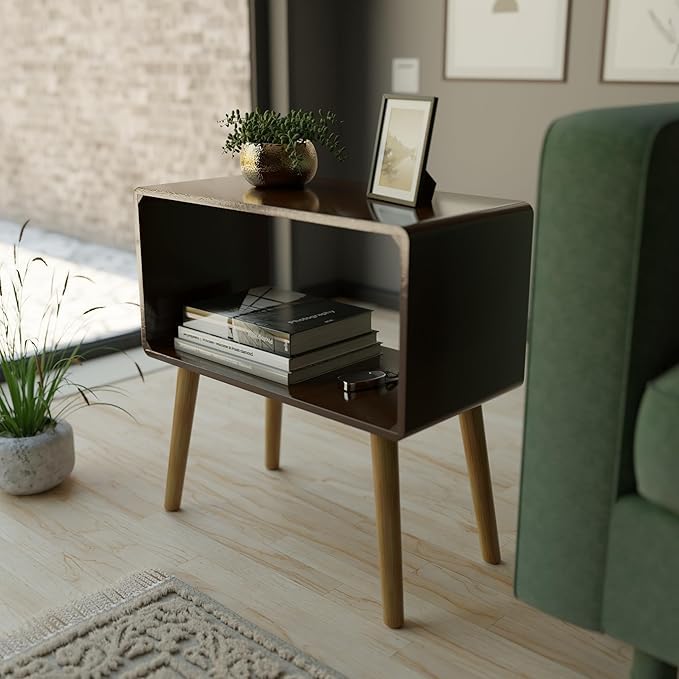 Image of Brown Art SHOPPEE Bookcase Nightstand, End Table,Bed Side Table for Small Spaces Magazine Stand with Storage Engineered Wood Wooden Bedside Table, Coffee Table, Living Room /Bedroom (Blue) (Brown)
