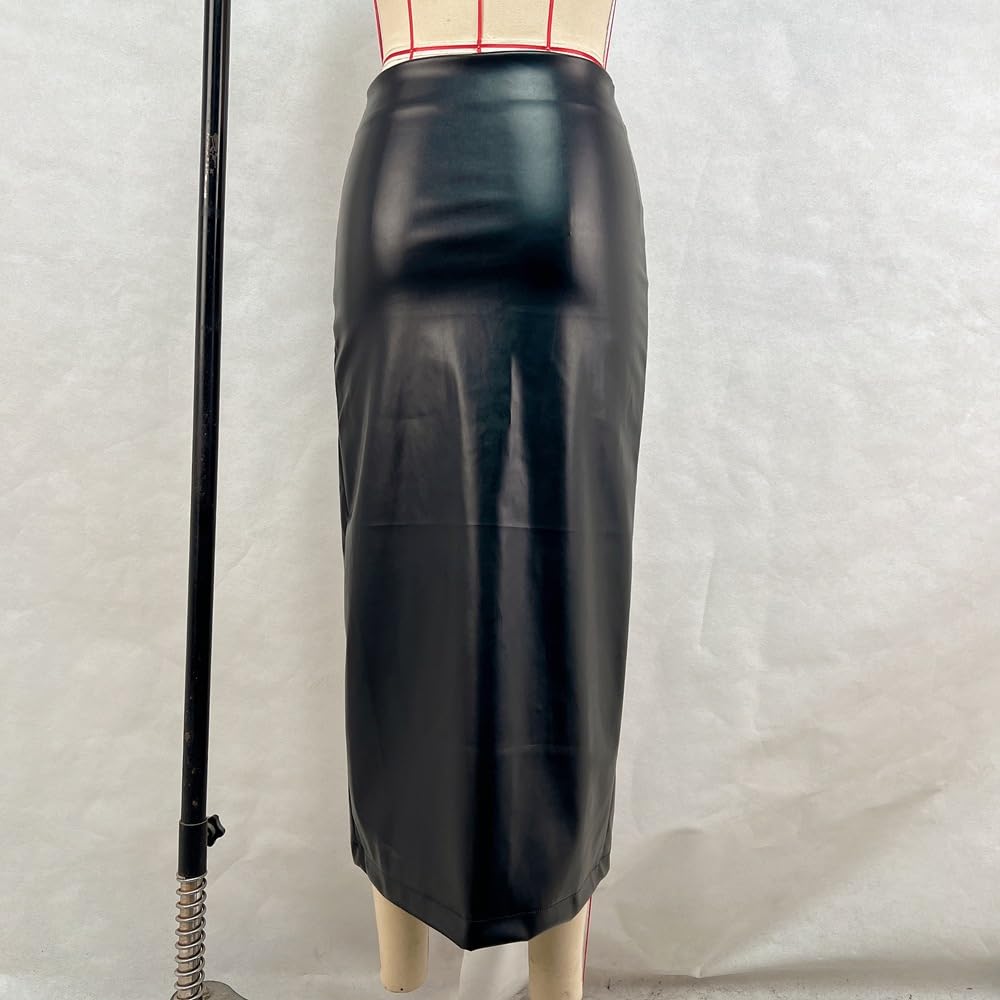 Gonne in Pelle da Donna, Gonna da Donna in Pelle PU Elasticizzata al Ginocchio con Lacci sul Retro. Gonne in Pelle con Fasciatura con Cerniera e Lacci(Black,M)