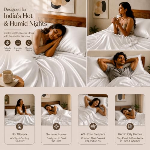 Image of HOMEMONDE 100% Bamboo King Size Fitted Bedsheet with 2 Pillow Covers | 300 TC Luxury Cooling Elastic Fitted Sheet | Ultra Soft, Breathable & Moisture Wicking | (White, 78x72 Inches)