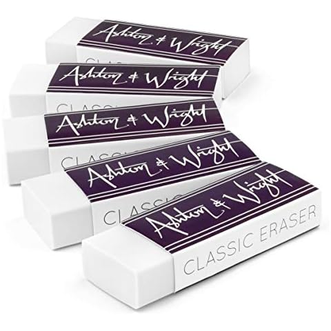 Ashton and Wright - Classic Eraser - Latex Free Plastic Rubber - Pack of 5 White Cover