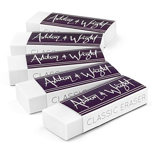 Ashton and Wright - Classic Eraser - Latex Free Plastic Rubber - Pack of 5 White