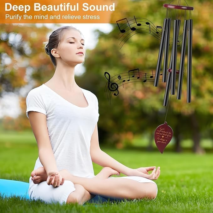 KANVIPRIYA Large Aluminium Wind Chimes,27 Inch 6 Rustproof Aluminum Tubes Wooden Wind Bell Sympathy Romantic Wind Chimes for Outside, Best Gift for Outdoor, Garden, Patio Decoration (Golden) 4