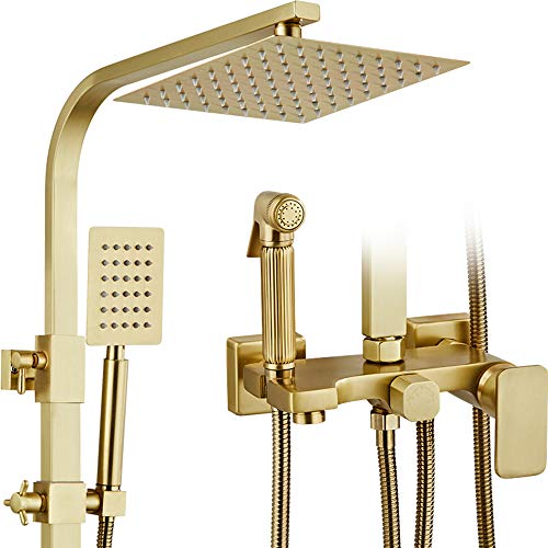 Colonne de douche or brossé laiton massif de qualité luxe avec pommeau carré