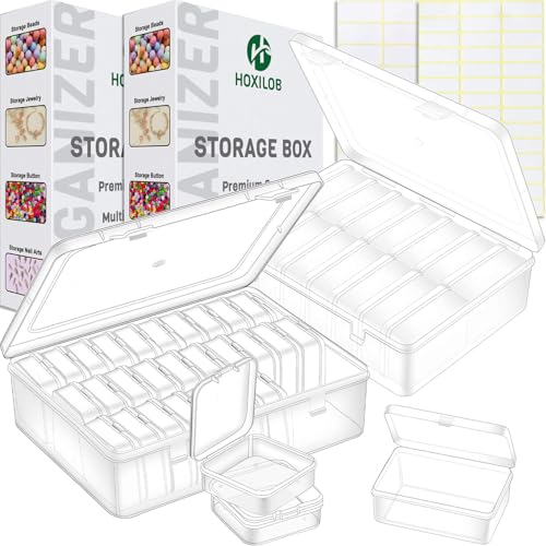 Image of 46Pcs Bead Organizer Set, Premium Small and Medium Clear Plastic Storage Boxes for Jewelry Making Crafts Screws Seeds DIY Bracelets Diamond Small Parts, Stackable Containers with Hinged Lid and Labels