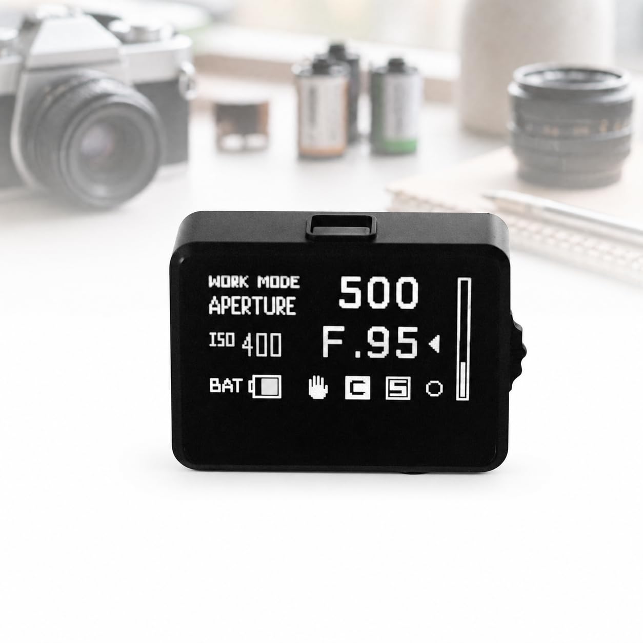 TsoLay Esposimetro per Fotocamera a Pellicola, Esposimetro Hot Shoe con Display a Schermo Intero, Angolo 30°, ISO, Apertura e velocità Regolabili, Lungo Standby, per Principianti e Fotografi