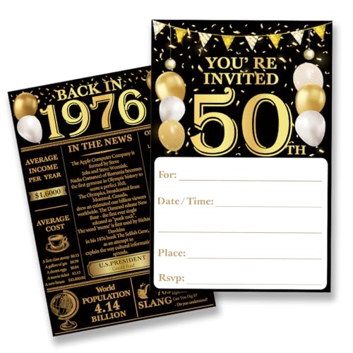 Qzj 50Th Birthday Party Invitations For Women Men - Back In 1976 Invites 50 Year Old Birthday Invitations Set (20 Invites And Envelopes)