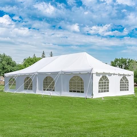 EROMMY 20x40ft Pole Party Tent, Weekend Canopy Heavy Duty with Sidewalls, 2 Doors, Carry Bags, PVC Fire Retardant Outdoor Canopies for 160 People, Large Tents for Parties, Events, Weddings, White Cover