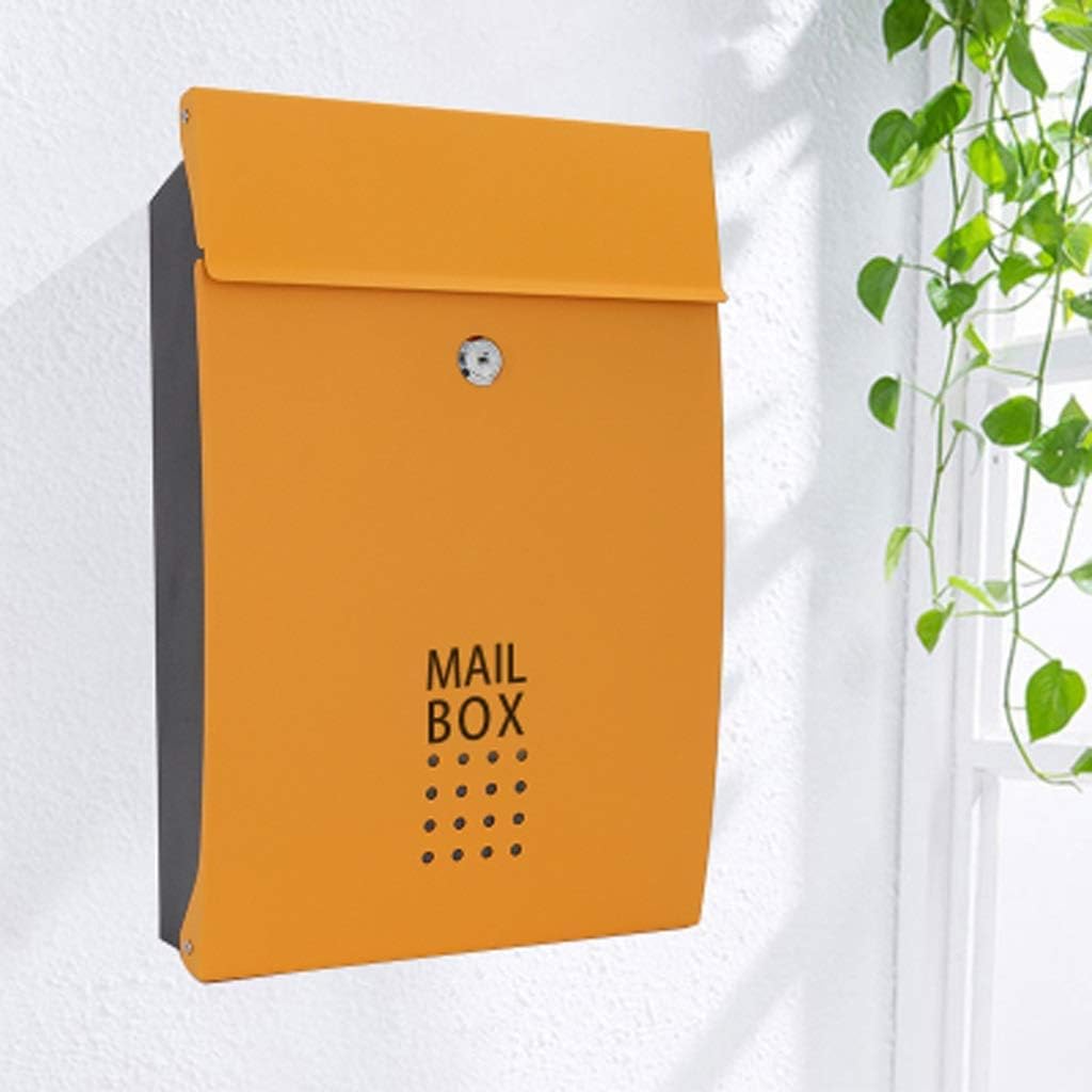Post Box Lockable Outdoor Iron Letter Box Weatherproof Stainless Steel Letter Box (Orange) Black 6YX83 (Black) Mailbox