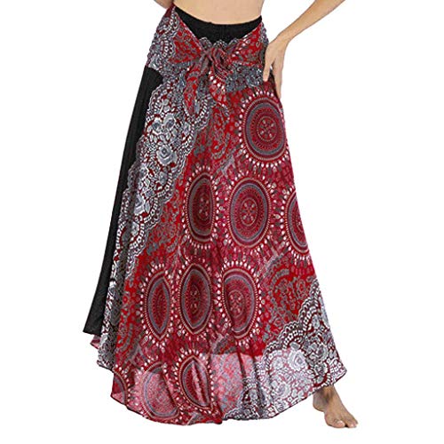 Ericcay Les Femmes Boho Jupe Longueur Genou Fleurs Longue Hippie Gitane De Bohème Taille Élastique Floral Halter Jupe Longue Jupe Boho Été Jupe Wrap Une Ligne Jupe Plissée Jupe Balançoire Jupe Maxi Pl Cover